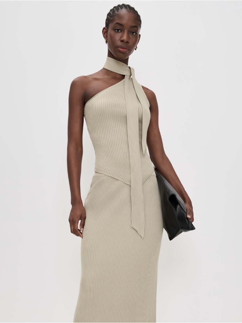 4th and Reckless One shoulder Ribbed top with scarf